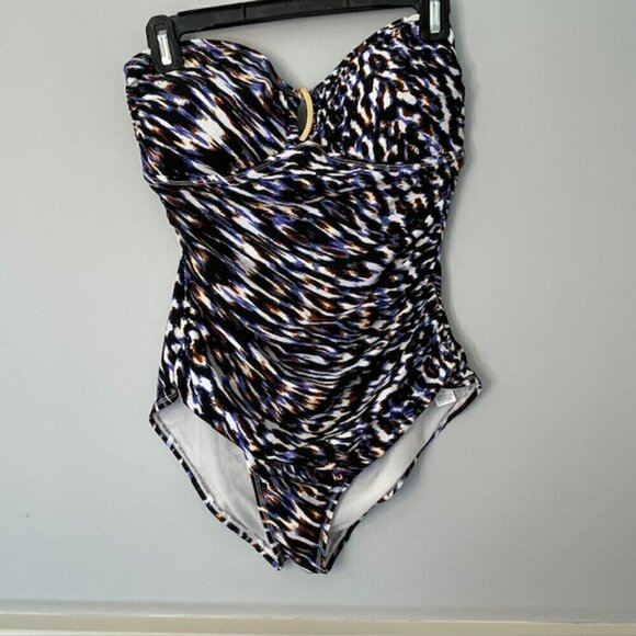 Spanx Bandeau One Piece Slimming Swimsuit Cheetah Print Size 12 - Picture 3 of 11